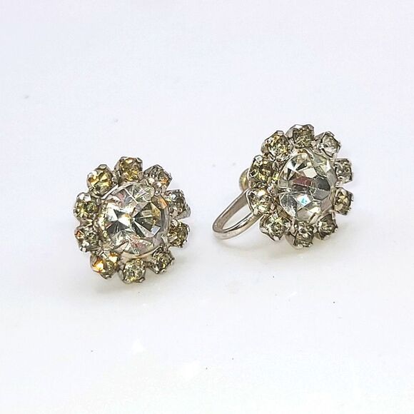 Vtg Rhinestone Screw Back Earrings - Picture 1 of 4